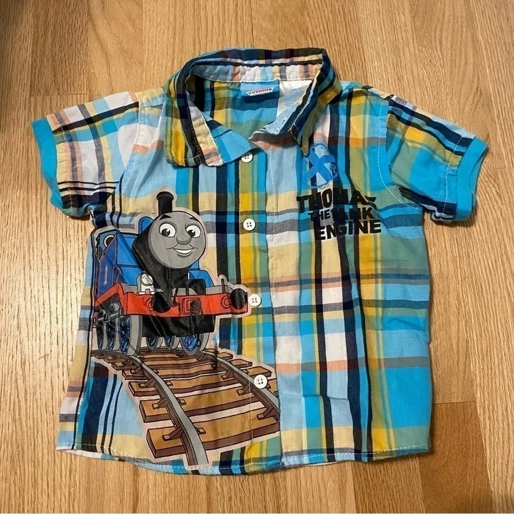Thomas & Friends Button Down Shirt 2T Trains Tank Engine Blue Yellow